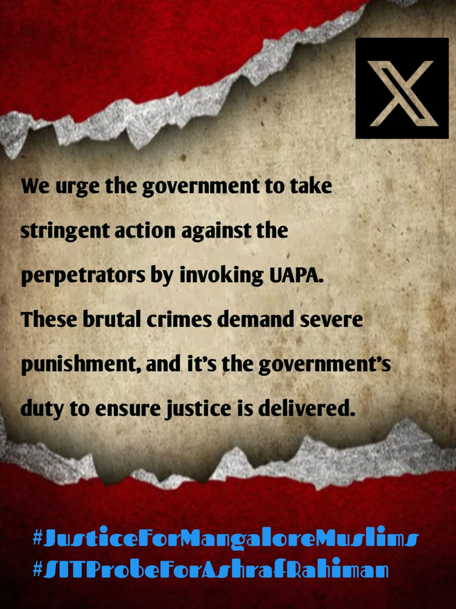 nawazshareef4's tweet photo. Let's unite and demand justice for the victims and their families. The government must take immediate action to bring the culprits to book and prevent such incidents in the future."
#JusticeForMangaloreMuslims
#SITProbeForAshrafRahiman https://t.co/lkB9ulKvGF