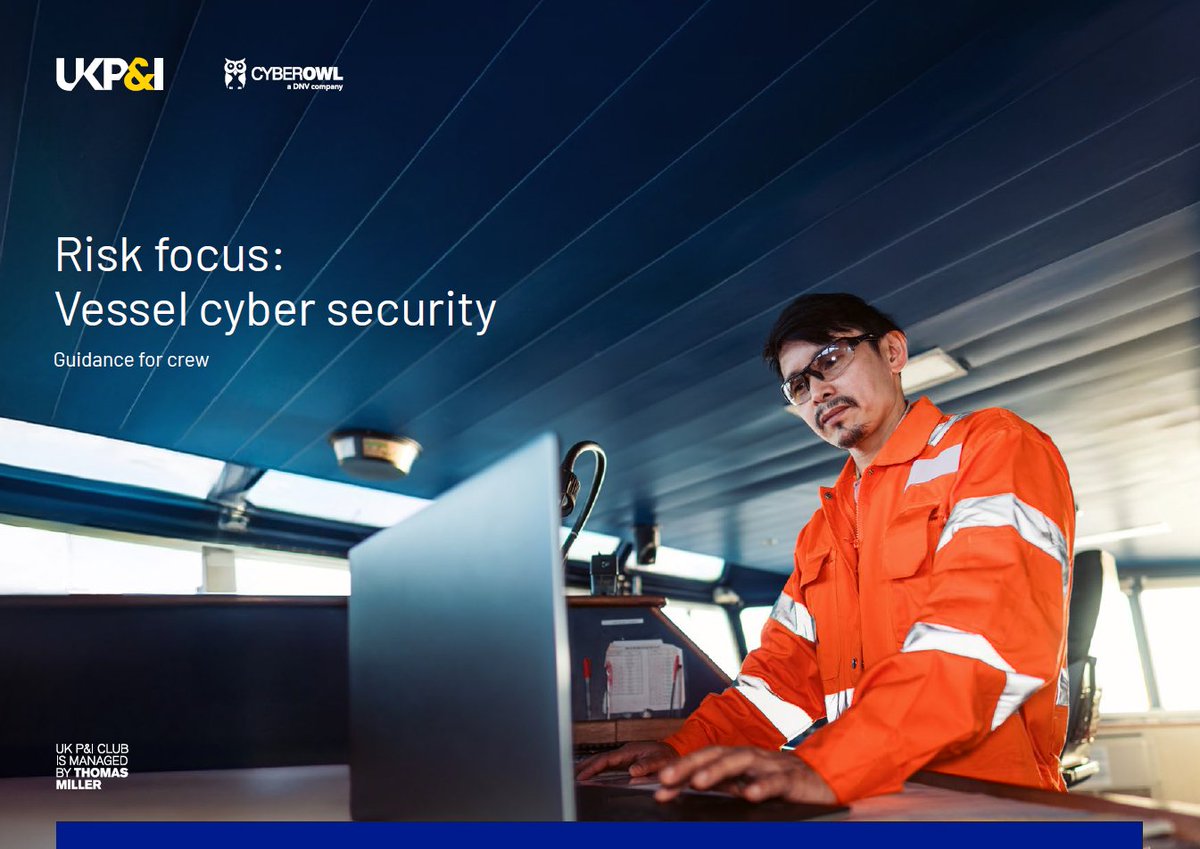 UKPandI's tweet photo. 🚨New Risk Focus: Vessel Cyber Security
In partnership with @CyberOwl, we’ve released crew-friendly guidance on reducing cyber risks onboard.
🔹 Key threats
🔹 Industry trends
🔹 Practical tips

https://t.co/1JUjd8ro92 #CyberRiskManagement 

#MaritimeCyberSecurity https://t.co/arE7wdwYpU