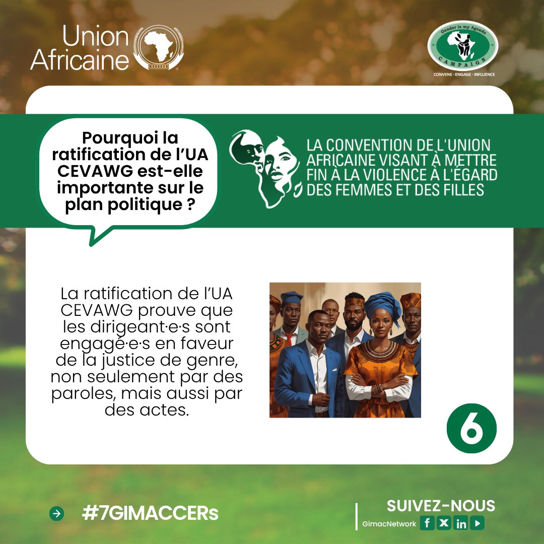 Le vrai leadership se mesure à ce que l’on ratifie, pas seulement à ce que l’on dit.
La CEVAWG est un test décisif pour les gouvernements qui veulent vraiment la justice et la dignité des femmes et des filles.
#7GIMACCERs #14GIMACJeunes