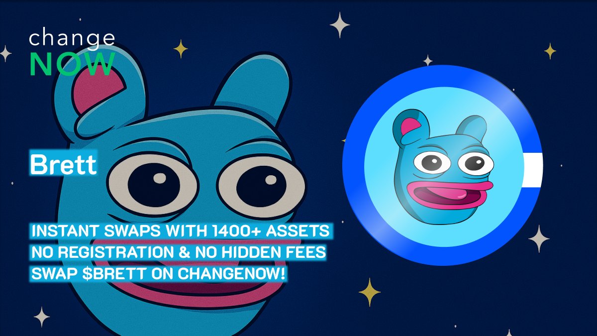 $BRETT just pumped +14% in 24h and didn’t even blink 📈

spawned from <a href="/base/">Base</a> Chain lore, powered by memes and main character energy.

no pitch deck, no promises — just pure cult status in frog form 🐸

is <a href="/BasedBrett/">Brett</a> utility or prophecy? hard to tell.
🔗 changenow.io/currencies/bre…