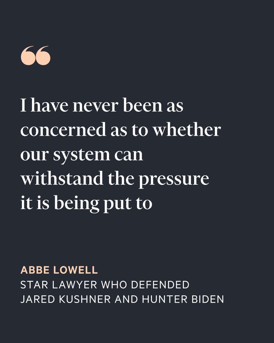 The star lawyer who defended Jared Kushner and Bill Clinton told the Financial Times he had ‘never been as concerned’. on.ft.com/403vuKt