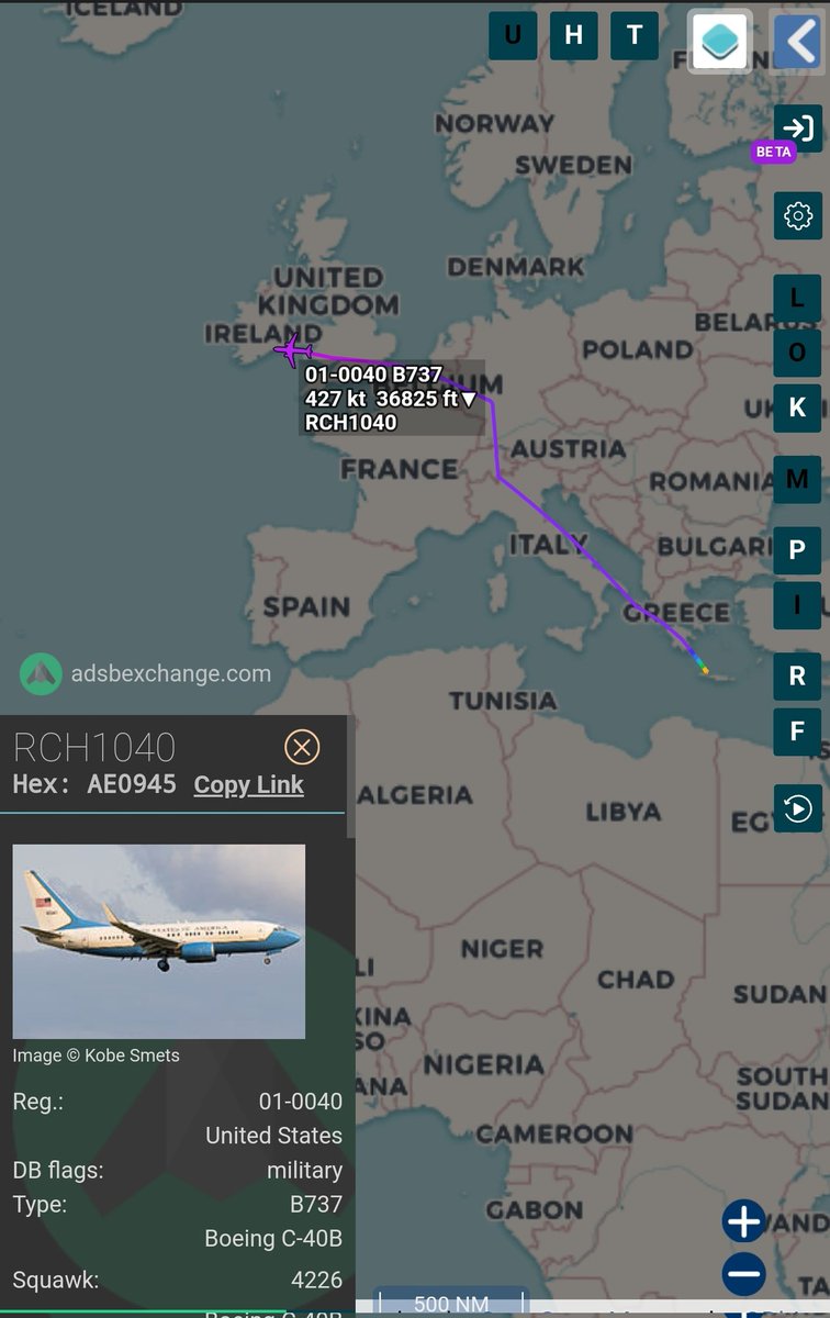 sipjack1776's tweet image. C-40 Clipper 
#AE0945
01-0040/RCH1040
Chania&amp;gt;Shannon 

CENTCOM Commander Michael Kurilla returning to the states from the ME
@Borrowed7Time @HusseinSalmanQ