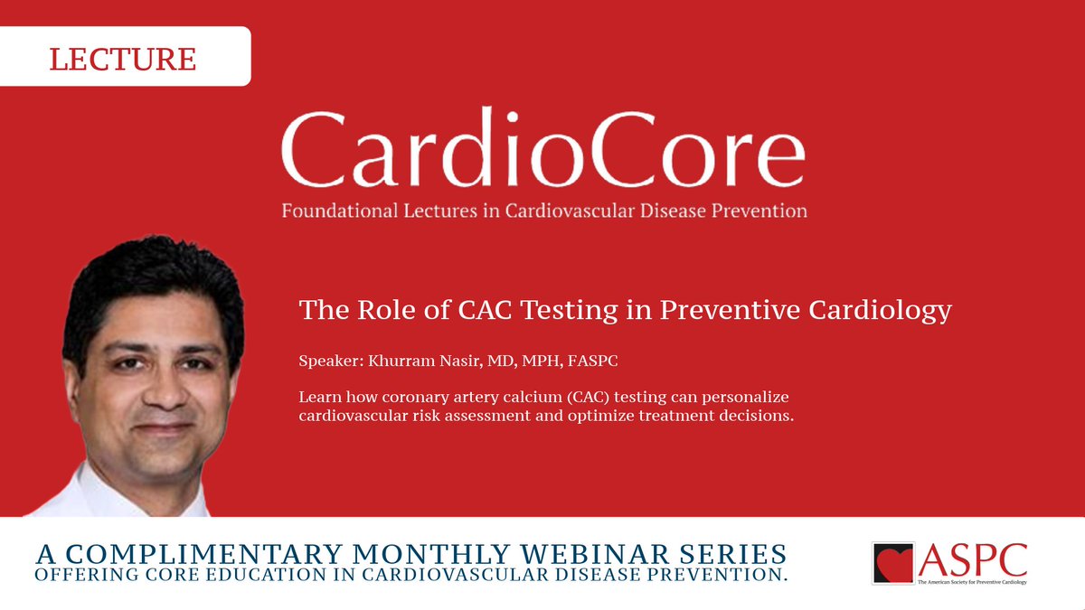 🎥 Missed it live? Catch the first ASPC CardioCore Lecture now on demand!
The Role of CAC Testing in Preventive Cardiology
🎙️ Speaker: Dr. Khurram Nasir, MD, MPH, FASPC
ow.ly/jN7U50WkocP