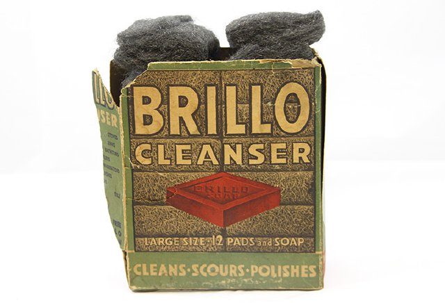 Did you know that brillo pads were invented right here in Brooklyn? In 1917, a Brooklyn salesman and his brother-in-law began manufacturing the soap cakes and steel-wool scrub pads in a building at 200 Water Street in DUMBO. 
.
.
.
[Brillo package] circa 1920, 2015.031.32a-m