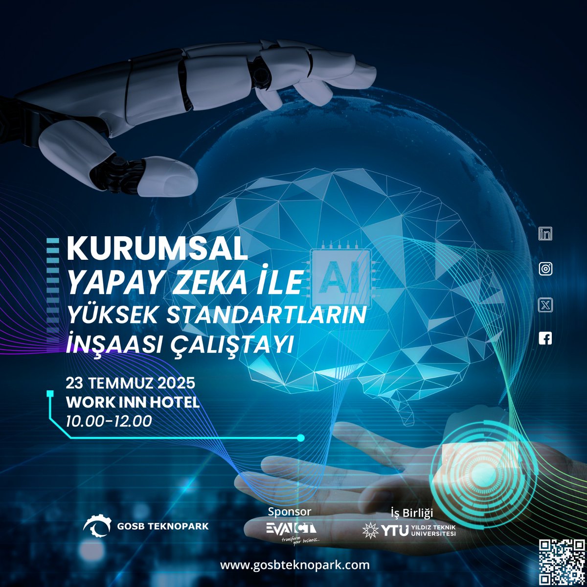 Yapay Zeka ile Kurumsal Standartlarda Yeni Bir Dönem Başlıyor!

Tarih: 23 Temmuz Çarşamba
Saat: 10.00
Yer: Work Inn Hotel

Yapay zekayı sadece duymakla kalmayın, kurumunuza nasıl entegre edileceğini öğrenin.
Bu çalıştayda; yüksek kalite, verimlilik ve sürdürülebilir başarıyı
