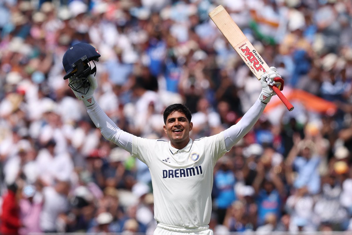 ICC's tweet photo. Shubman Gill soaking in the moment after smashing his maiden double century in Tests 🤩

#WTC27 #ENGvIND 📝: https://t.co/Av3A67xTry https://t.co/qfzZqZODMz