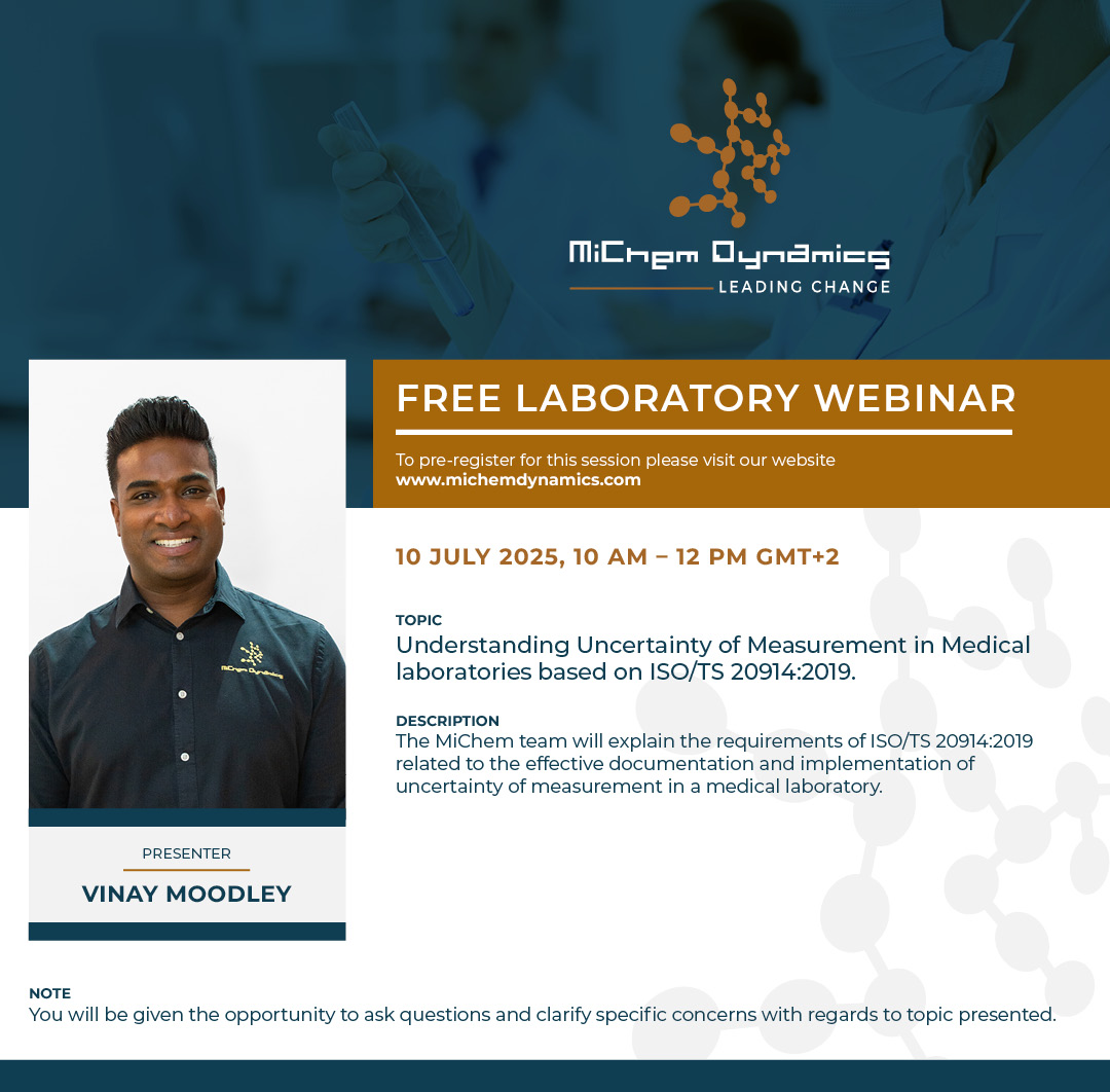 MiChemDynamics's tweet image. FREE WEBINAR ALERT for LAB PROFESSIONALS

MiChem Dynamics invites YOU to an unmissable FREE webinar with the brilliant Vinay Moodley on:
📅 10 July 2025
🕐 Save the date &amp;amp; sharpen your skills

Secure your seat now: us02web.zoom.us/webinar/regist… 

 #MiChemDynamics #ISO20914 #MedicalLabs