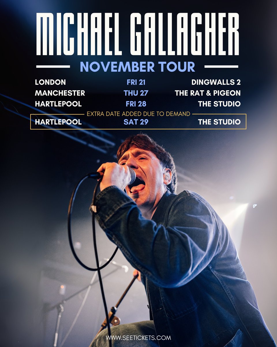 Buzzing to announce that the pre-sale is officially sold out and we've added a second night in Hartlepool due to demand! 🚀

Second night will be on Saturday 29th November. All remaining tickets for shows go on sale tomorrow at 9am

🎟️ lnk.to/MichaelGallagh…