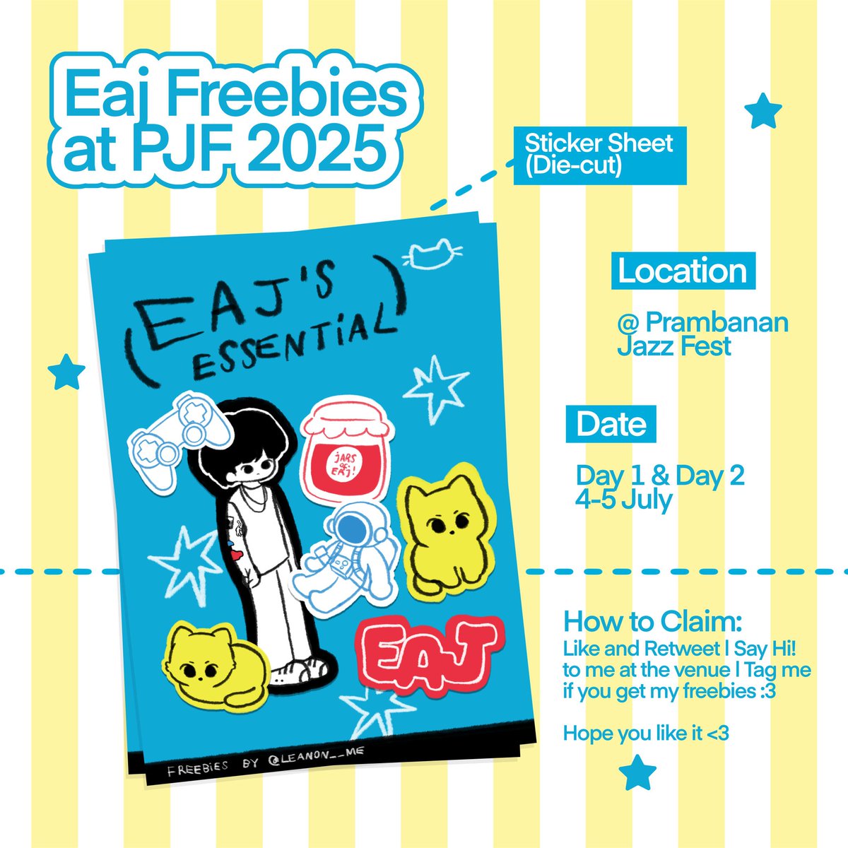 😼Freebies eaJ in Prambanan Jazz by leanon__me😼

📆 july 4th &amp; 5th 2025
🪩 prambanan
‼️ask me nicely please
🫧some details check on picture
🤝🏻open for trade!

see you soon! 🫶
#eaJ #eaJPark  #eaJinYogyakarta #eaJatPrambananJazz #canwejustpause #eaJ1EP