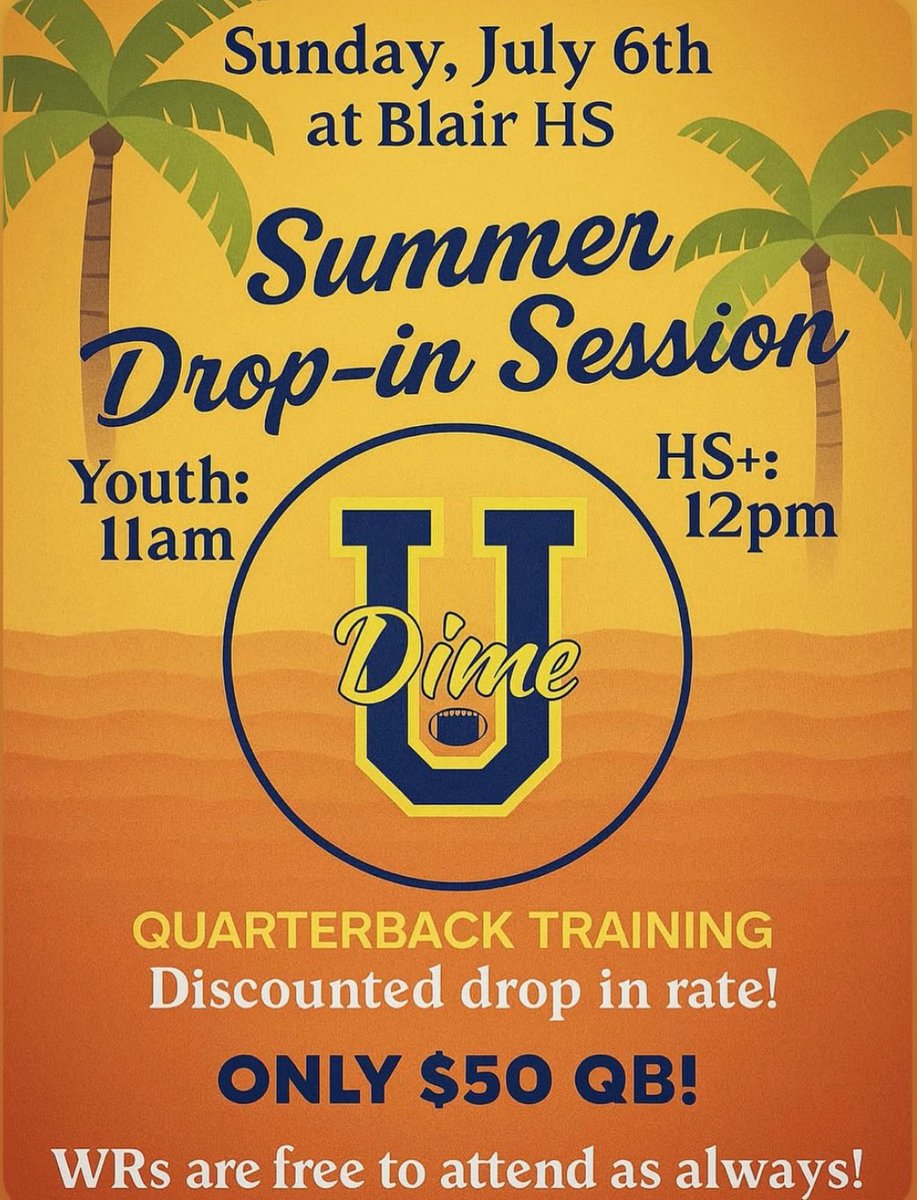 QB Training this Sunday discounted with Dime U only 50 Bucks
Holla at <a href="/CoachJoeUrso/">Joe Urso</a> and <a href="/DimeUQBTraining/">Dime U</a> for more into 

And as always WR’s wanting to get some work in…are always free