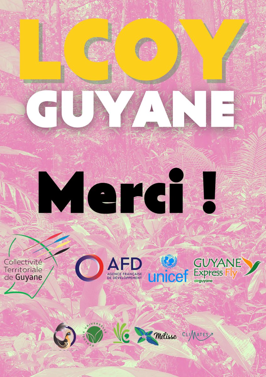 🙏 Un immense merci à nos partenaires pour leur soutien à la première #LCOYGuyane2025 !

🤝 @ctguyane
💙 <a href="/afd_france/">Agence Française de #Développement (AFD) 🇫🇷 🇪🇺</a> <a href="/unicef_france/">UNICEF France</a>
✈️ Guyane Express Fly→ 5 billets d'avions pour les jeunes de Maripasoula !
Un bel engagement pour la jeunesse guyanaise.

#Climat #COP30