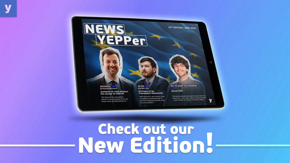 🌟NEWSYEPPer 12th Edition now OUT!📰

🔷An editorial about TYS 
🔷An Op-ed about the Future Transatlantic Relationship 
🔷Insights of the fifth episode of The YEPP Show with Siegfried Muresan
🔷Get to know: Giovani PATT 
🔗bit.ly/4nvz8H5