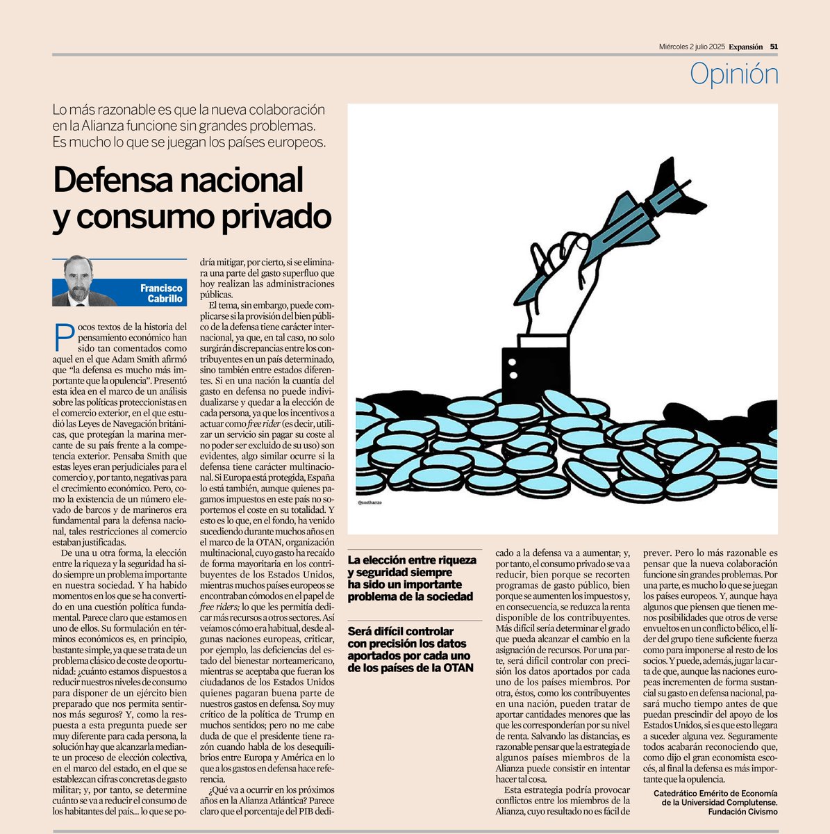 Fundación Civismo (@civismof) on Twitter photo 📰 «La elección entre riqueza y seguridad siempre ha sido un importante problema de la sociedad».
Francisco Cabrillo, director del CASME de la Fundación Civismo, analiza la situación de la OTAN en <a href="/expansioncom/">expansioncom</a>. 📰 «La elección entre riqueza y seguridad siempre ha sido un importante problema de la sociedad».
Francisco Cabrillo, director del CASME de la Fundación Civismo, analiza la situación de la OTAN en <a href="/expansioncom/">expansioncom</a>.