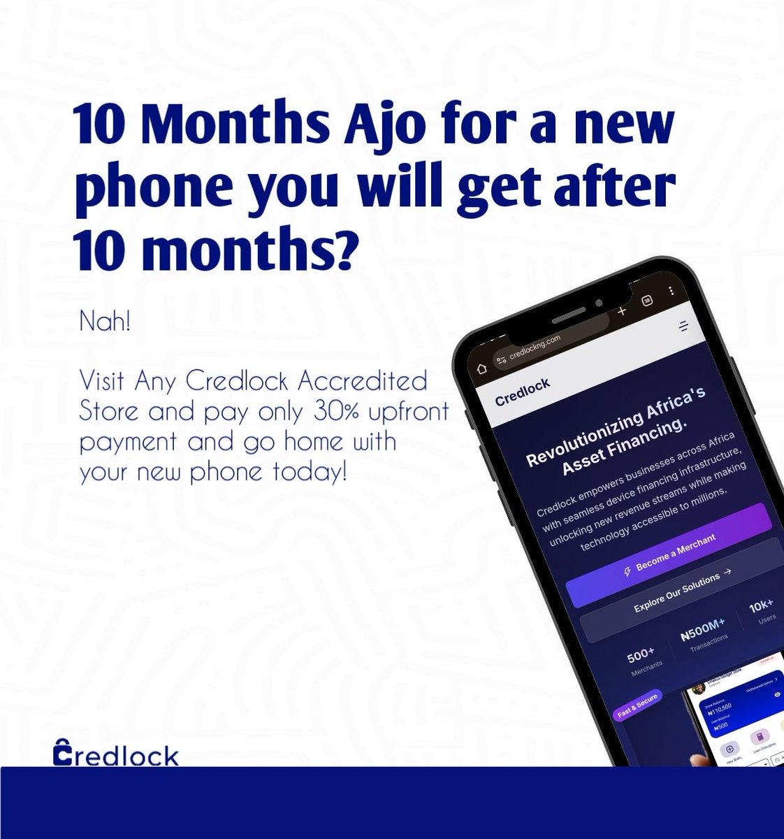 CredlockAfrica's tweet image. Need to get a smartphone on credit today? Discover the nearest Credlock Accredited store to you today! Send us a DM or visit credlockng.com to get started right away.
#buynowpaylater #androiddevice #credlockcustomers #GetPhone #fintech