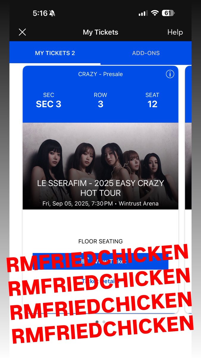 selling two (2) LE SSERAFIM easy crazy hot tour FLOOR tickets for Friday, September 5th show in Chicago @ wintrust arena! must buy both and will require FaceTime during purchase. DM or reply if interested! // TAGS: wts, sep 5, 9/5 lower, upper, bowl, tix, chi, fri, fearnot, lsf