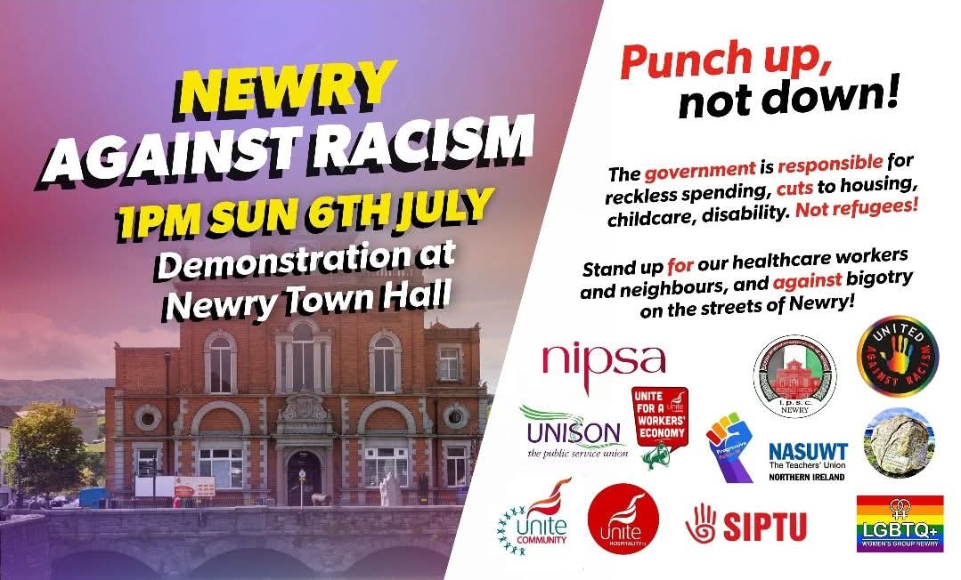 PCS_NI's tweet image. Newry Against Racism Rally - Sunday 6 July
pcs.org.uk/news-events/ev…