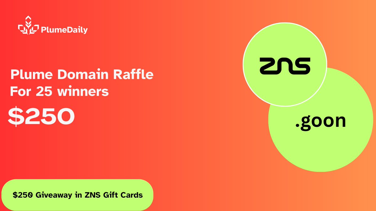 Plume Daily🪶 (@plumedaily) on Twitter photo PlumeDaily x <a href="/ZNSConnect/">ZNS CONNECT</a>
ZNS Gift Cards on <a href="/plumenetwork/">Plume - RWAfi Chain</a> Giveaway
$250 worth of gift cards for 25 winners.
How to enter:
◾️Follow <a href="/plumedaily/">Plume Daily🪶</a> and <a href="/ZNSConnect/">ZNS CONNECT</a>
◾️Like and repost and comment on our pinned post: x.com/plumedaily/sta…
◾️Follow our Medium: PlumeDaily x <a href="/ZNSConnect/">ZNS CONNECT</a>
ZNS Gift Cards on <a href="/plumenetwork/">Plume - RWAfi Chain</a> Giveaway
$250 worth of gift cards for 25 winners.
How to enter:
◾️Follow <a href="/plumedaily/">Plume Daily🪶</a> and <a href="/ZNSConnect/">ZNS CONNECT</a>
◾️Like and repost and comment on our pinned post: x.com/plumedaily/sta…
◾️Follow our Medium: