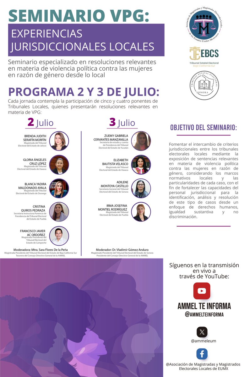 🟣 Continúa el Seminario VPG: Experiencias Jurisdiccionales Locales
Acompáñanos en esta jornada de intercambio entre tribunales electorales locales.

📌 Resoluciones relevantes sobre violencia política contra las mujeres en razón de género, desde el marco normativo de cada