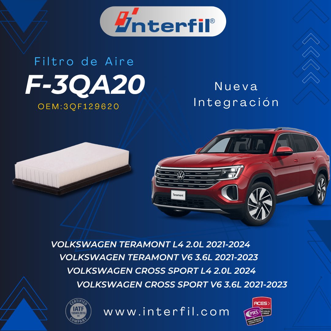 InterfilMexico's tweet photo. En Interfil seguimos creciendo para ofrecerte más opciones.
Ahora contamos con los siguientes filtros disponibles:
📷 F-3696
📷 F-3QA20
📷 F-20SZ
📷 CFI-2353
📷 Interfil — Confianza, calidad y cobertura que se adapta a tus necesidades. https://t.co/l3VeMG6akl