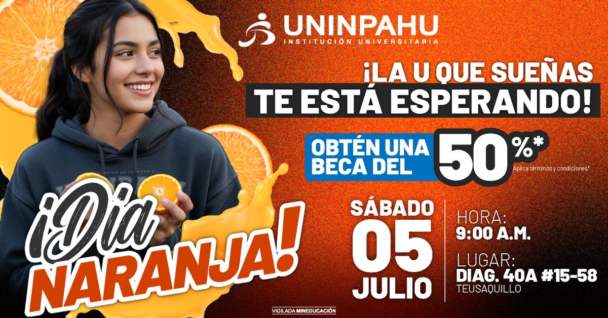 ¡Vive la U por un día! 🧡

Este Día Naranja en UNINPAHU podrás conocer la universidad totalmente gratis.

🎓 Charlas, recorridos, experiencias y más.
No te lo pierdas.

📅 ¡Inscríbete ya!
🔗 tinyurl.com/2xtne8dt

#DíaNaranja #UNINPAHU #FuturoProfesional