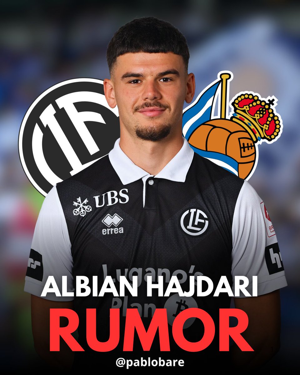 🚨 𝗟𝗔 𝗥𝗘𝗔𝗟 𝗦𝗘 𝗜𝗡𝗧𝗘𝗥𝗘𝗦𝗔 𝗘𝗡 𝗛𝗔𝗝𝗗𝗔𝗥𝗜

🇨🇭 La #RealSociedad se ha interesado en el central zurdo de 22 años Albian Hajdari del Lugano FC.

💰 Su cláusula de resición es de 5M€.

👀 Equipos de la Premier, Serie A o Bundesliga interesados.

ℹ️ <a href="/Plettigoal/">Florian Plettenberg</a>
