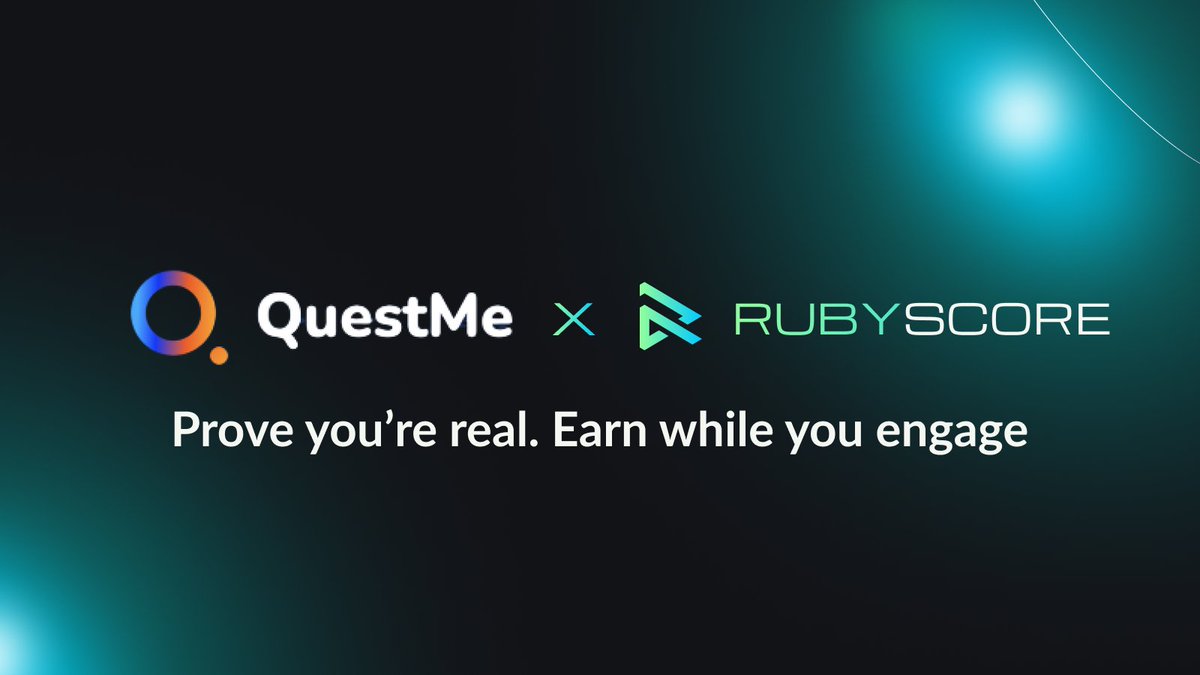 RubyScore 🤝 <a href="/QuestMe_io/">QuestMe</a>

Complete quests and get rewarded for:
🔗 Social &amp; on-chain tasks
💎 Getting your GEM
❤️ And even sending a message on Discord!

Boost your reputation, earn XP &amp; unlock more bonuses!

Live now in WebApp &amp; Telegram:
👉 qstme.io/quest/RubyScore
👉