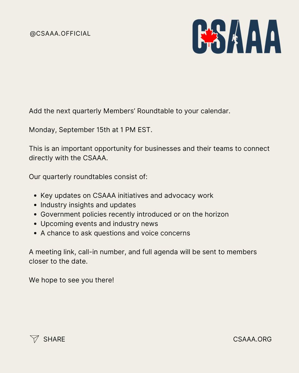 Canadian Sporting Arms and Ammunition Association (@csaaaofficial) on Twitter photo ๐ก๐ฒ๐
๐ ๐ ๐ฒ๐บ๐ฏ๐ฒ๐ฟโ๐ ๐ ๐ฒ๐ฒ๐๐ถ๐ป๐ด: ๐ฉ๐ถ๐ฟ๐๐๐ฎ๐น ๐ค๐๐ฎ๐ฟ๐๐ฒ๐ฟ๐น๐ ๐ฅ๐ผ๐๐ป๐ฑ๐๐ฎ๐ฏ๐น๐ฒ
Add the next quarterly Hunting and Firearms Industry Roundtable to your calendar.
Monday, September 15th at 1 PM EST ๐ก๐ฒ๐
๐ ๐ ๐ฒ๐บ๐ฏ๐ฒ๐ฟโ๐ ๐ ๐ฒ๐ฒ๐๐ถ๐ป๐ด: ๐ฉ๐ถ๐ฟ๐๐๐ฎ๐น ๐ค๐๐ฎ๐ฟ๐๐ฒ๐ฟ๐น๐ ๐ฅ๐ผ๐๐ป๐ฑ๐๐ฎ๐ฏ๐น๐ฒ
Add the next quarterly Hunting and Firearms Industry Roundtable to your calendar.
Monday, September 15th at 1 PM EST