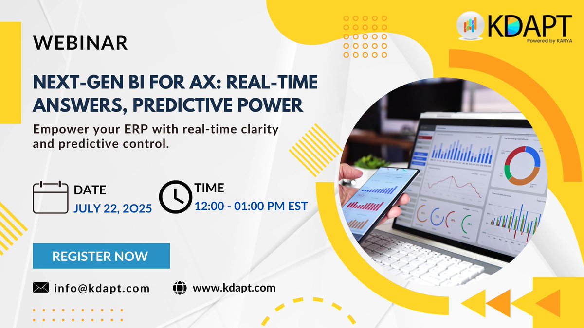 KDAPT216004's tweet image. 🚀 From Data to Dashboard — No Code Needed
📊 AI-powered BI for ERP, CRM &amp;amp; more ⚡ Dashboards. Zero queries. 📅 July 22, 2025 | 12–1 PM EST
👉 Register now: lnkd.in/gXGwuyri
#DynamicsAX #RealTimeAnalytics #NoCode #KDAPT #ModernBI #FinanceAnalytics #AI #KARYATechnologies