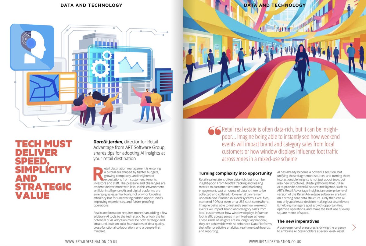 RetailReporting's tweet photo. How are you future-proofing your retail destiations?

We contributed an article to the #Data and #Technology issue of @RD_newsfeed with tips on adopting AI insights. 

Technology must deliver Speed, Simplicity and Strategic Value. Read it here: https://t.co/ZMNTkukpJN https://t.co/vK81CS5EW5
