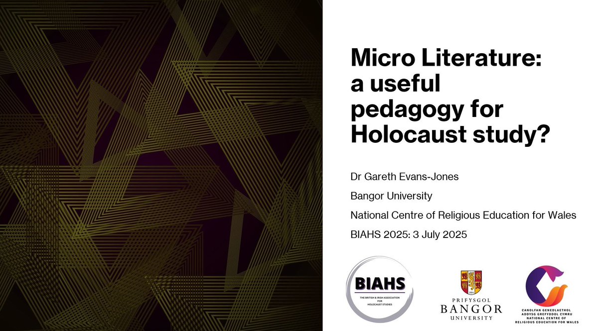 Gareth Evans-Jones (@gevansjones) on Twitter photo Many thanks to the <a href="/_BIAHS_/">British & Irish Association for Holocaust Studies</a> for the chance to share my research today on Micro Literature as a Pedagogy for Holocaust Study, exploring how brief, affective texts can deepen ethical, emotional & historical engagement. #BIAHS2025 #HolocaustEducation Many thanks to the <a href="/_BIAHS_/">British & Irish Association for Holocaust Studies</a> for the chance to share my research today on Micro Literature as a Pedagogy for Holocaust Study, exploring how brief, affective texts can deepen ethical, emotional & historical engagement. #BIAHS2025 #HolocaustEducation