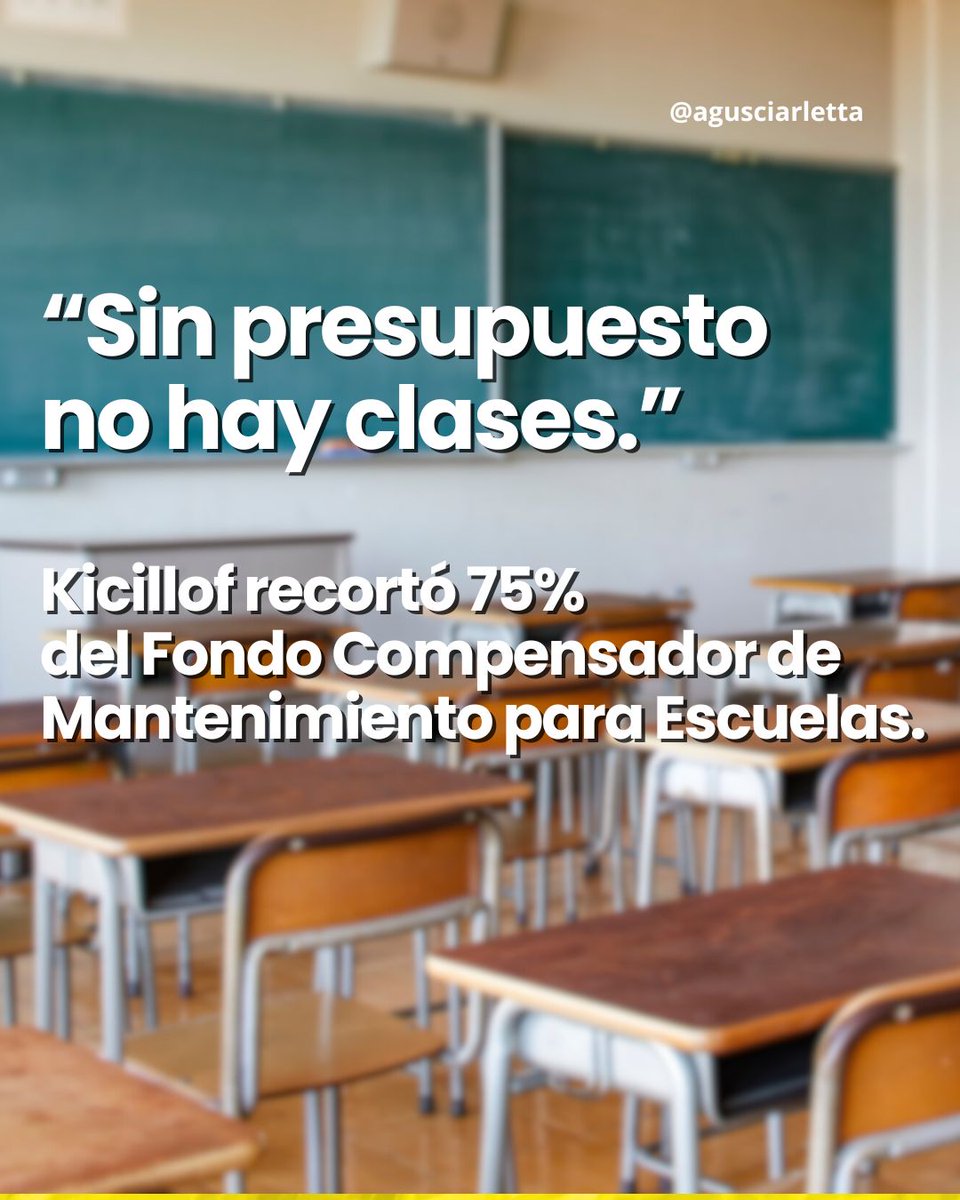 ¿Sabes lo que esta pasando en la Provincia de Buenos Aires? <a href="/Kicillofok/">Axel Kicillof</a> está desfinanciando la educación.

Hoy los consejos escolares de toda la Provincia no cuentan con el presupuesto para el funcionamiento de las escuelas y la seguridad de los alumnos: 
⬇️ 50% menos en el mes