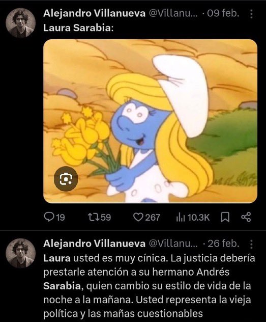 FisicoImpuro's tweet photo. Para el incompetente de Alejandro Villanueva, Laura Sarabia era lo peor mientras estaba en el gobierno, pero ahora que salió, es la mejor funcionaria que ha tenido el país. 

Yo tengo claro que no seré canciller, así como que usted NUNCA será periodista. Que tenga un dizque “medio de comunicación”, que en realidad es un club de amigos que le mantiene su papá, no lo hace periodista, lo hace un mediocre mantenido que echaron de Cambio por vende chismes y al que su papi tuvo que rescatar dandole un regalito para que siga con sus delirios de comunicador. Payaso 🤡 🤡