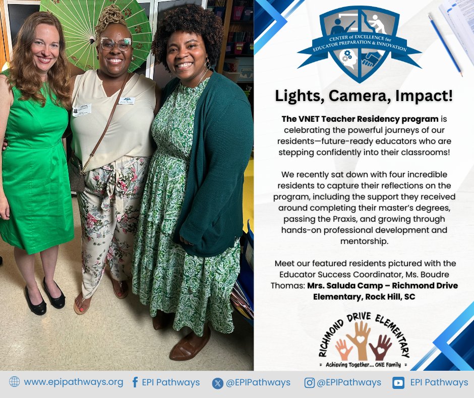 📷 Lights, Camera, Impact! Our VNET Teacher Residents—Mr. Hazel, Ms. Harris, Mrs. Thompson &amp; Mrs. Camp—are ready to shine in their classrooms! With support &amp; purpose, they’re building a brighter future. Stay tuned for our video celebrating their journeys! 📷 #VNET #Educators