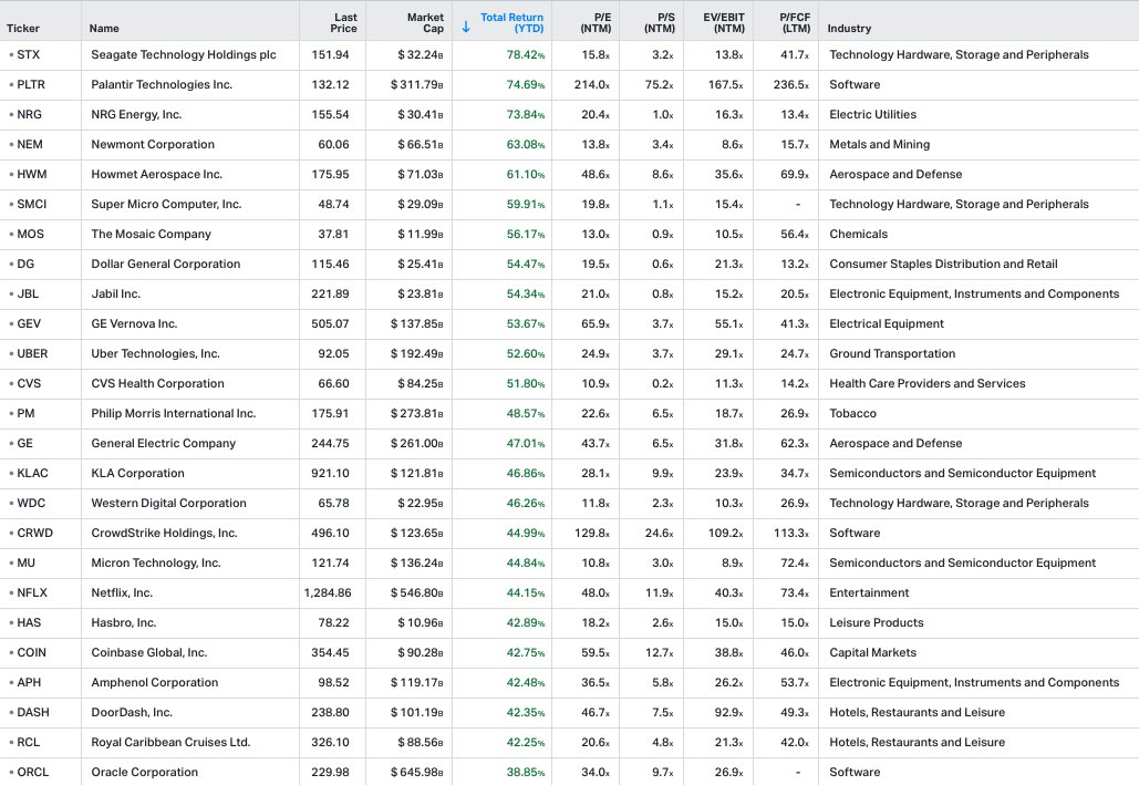 Top performers in the S&amp;P 500 YTD