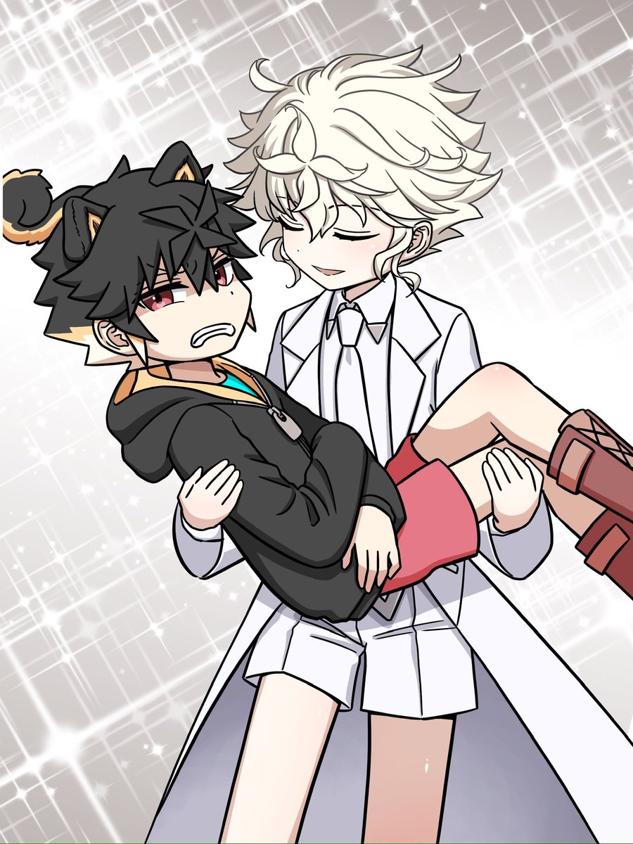 「ついでに僕と黒もお姫様抱っこしてもらったーっ!」|シパソのイラスト