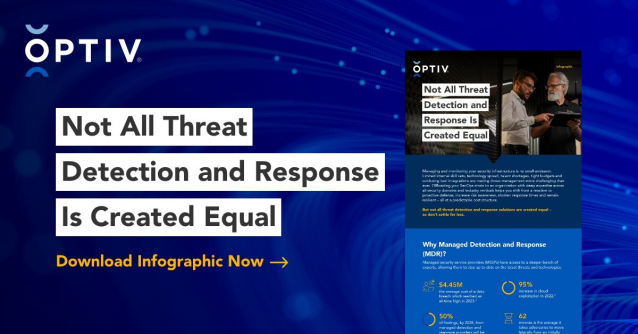 tjmooney's tweet photo. If you’re looking to reduce #SecOps strain, remember — not all threat detection and response solutions created equal. 🚫 Download the infographic to see how @Optiv #MDR can help. #AskMeAboutOptivManagedServices https://t.co/JFHWSUhckf https://t.co/JoNcyfLHEQ