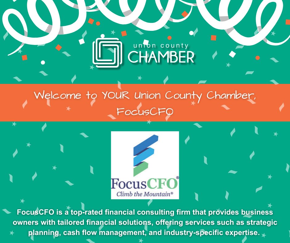 We are excited to welcome FocusCFO as a new member of YOUR Union County Chamber. We're grateful to partner with you! Learn more about them at bit.ly/4ewWS9L