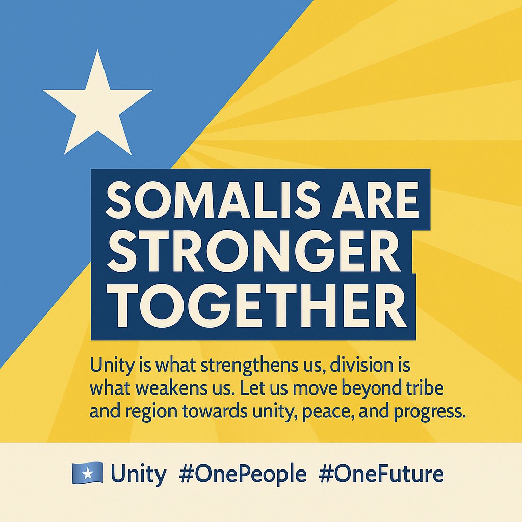 cabdullaahimo's tweet photo. Unity is not a dream — it’s a decision. 🇸🇴
Every Somali matters. Every region belongs.
Let’s stand as one people with one purpose.
#SomaliUnity #OneFlagOneFuture https://t.co/3CXs8oV6Uu