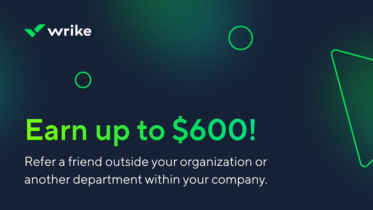 Love Wrike? 💚 Get rewarded! Refer a friend or coworker and earn $100 if they’re a qualified lead, $500 if they become a customer. No limit — keep referring, keep earning! 🚀

Ready? Visit: wrike.r.deeto.ai/fl5 🔗

#WrikeReferral #ReferralRewards