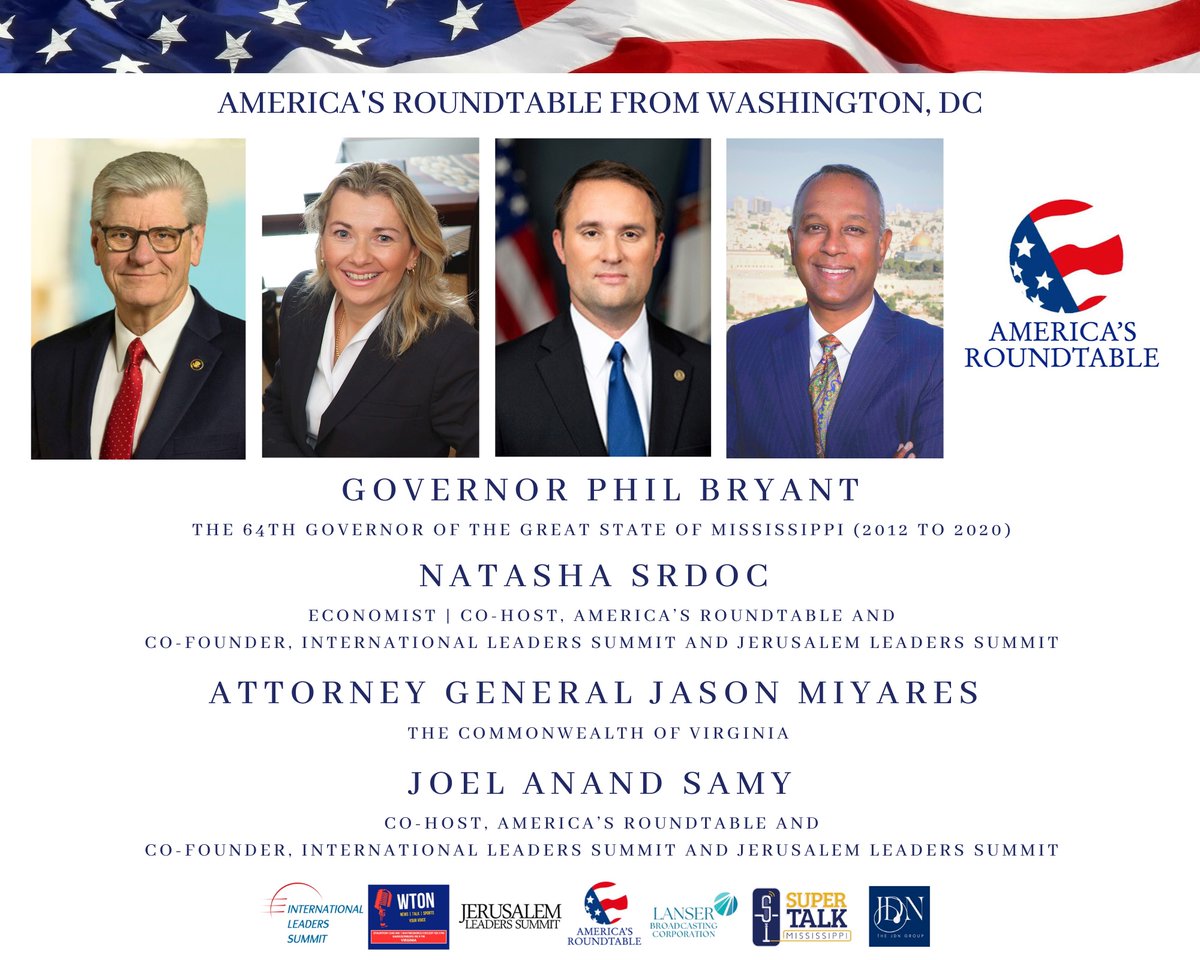 International Leaders Summit—Think Tank | Media (@ileaderssummit) on Twitter photo Don't miss it! A #FourthOfJuly🇺🇸weekend special on <a href="/americasrt1776/">Americas Roundtable Media 🇺🇸</a> #AmericasRoundtable — #SaturdayMorning at 7:30 AM CT | 8:30 AM ET. Join <a href="/NatashaSrdoc/">Natasha Srdoc, MBA 🇺🇸</a> & <a href="/JoelAnandUSA/">Joel Anand Samy🇺🇸</a> via Lanser Broadcasting, WTON.<a href="/supertalk/">SuperTalk Mississippi</a>: 🔴▶️supertalk.fm
—<a href="/PhilBryantMS/">Phil Bryant</a>, Fmr. Mississippi Don't miss it! A #FourthOfJuly🇺🇸weekend special on <a href="/americasrt1776/">Americas Roundtable Media 🇺🇸</a> #AmericasRoundtable — #SaturdayMorning at 7:30 AM CT | 8:30 AM ET. Join <a href="/NatashaSrdoc/">Natasha Srdoc, MBA 🇺🇸</a> & <a href="/JoelAnandUSA/">Joel Anand Samy🇺🇸</a> via Lanser Broadcasting, WTON.<a href="/supertalk/">SuperTalk Mississippi</a>: 🔴▶️supertalk.fm
—<a href="/PhilBryantMS/">Phil Bryant</a>, Fmr. Mississippi