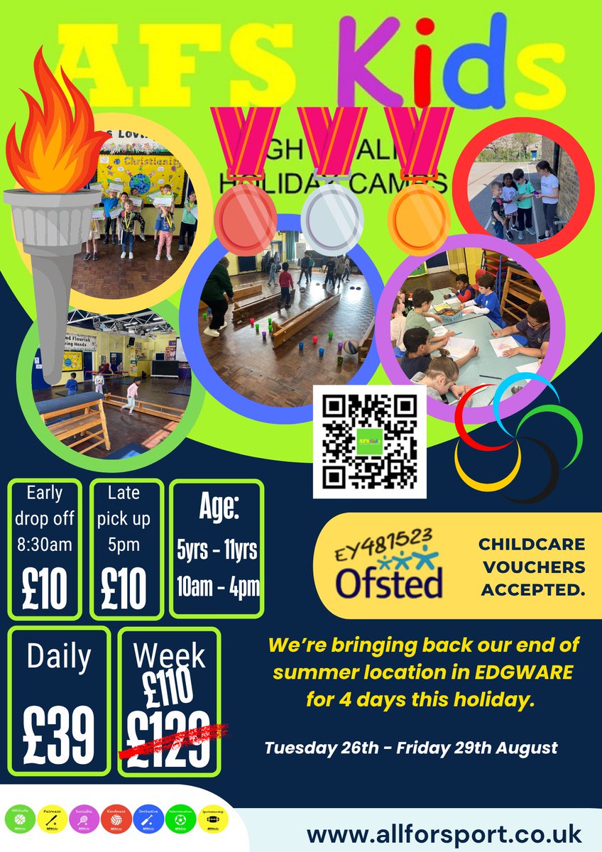AFSCamps's tweet image. Don’t Miss Out on 10% Discount for Summer @AFSCamps in High Barnet, Hendon & Edgeware. BOOK TODAY!! 🏅🎉🎾⚽️