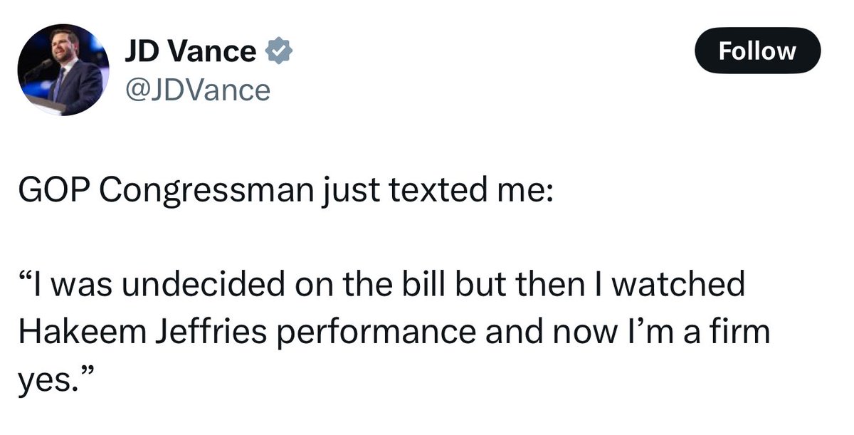 ShontelMBrown's tweet image. Things that never happened for $1000
Even if true? Weird flex... “This bill is bad. But Leader Jeffries pointed out how bad it is, so I’ll vote for it.”