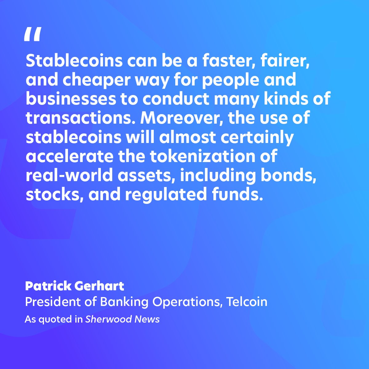 As major payments players scramble to enter the #stablecoin race, #Telcoin’s President of Banking Operations emphasizes the vast potential for blockchain-powered financial solutions – and for the regulated companies delivering them.

sherwood.news/crypto/fiserv-…