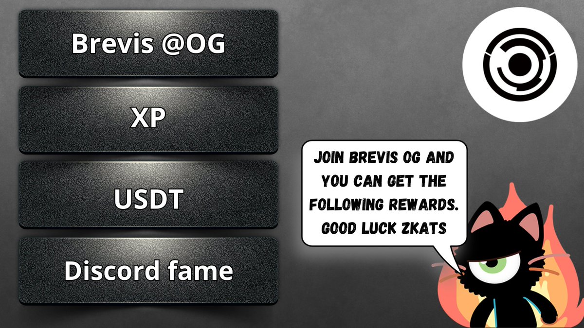 Guys, <a href="/brevis_zk/">Brevis</a>  has started the "Brevis OG company". Anyone can join it, and I've already joined😉. 

By participating, we have a chance to receive the following👇
Link: discord.com/invite/QTRkjKd…

Good luck ZKats😊