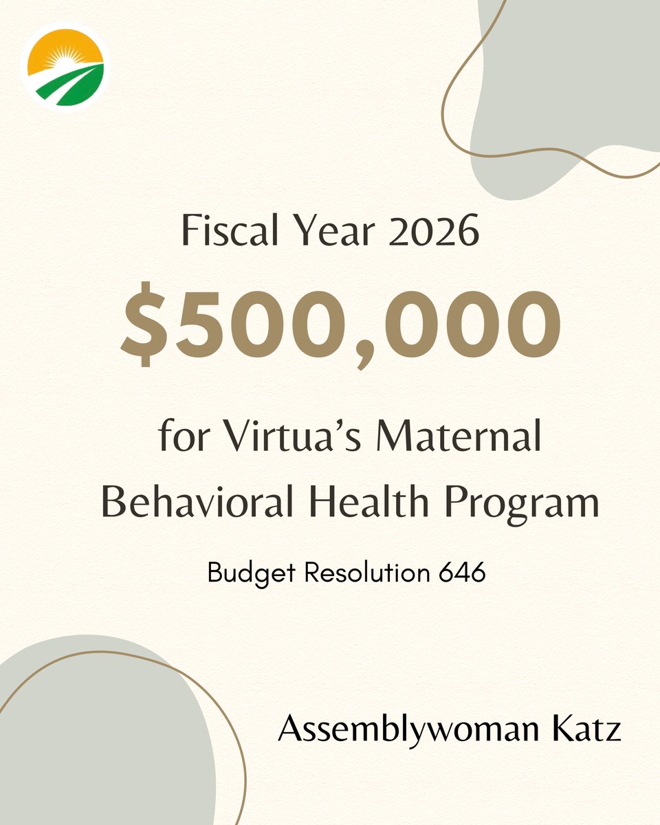 AswAndreaKatz's tweet image. One of my major priorities in the Assembly is to ensure that everyone has access to mental health services. That's why I fought to include $500,000 for @VirtuaHealth's maternal behavioral health program in this year's budget.