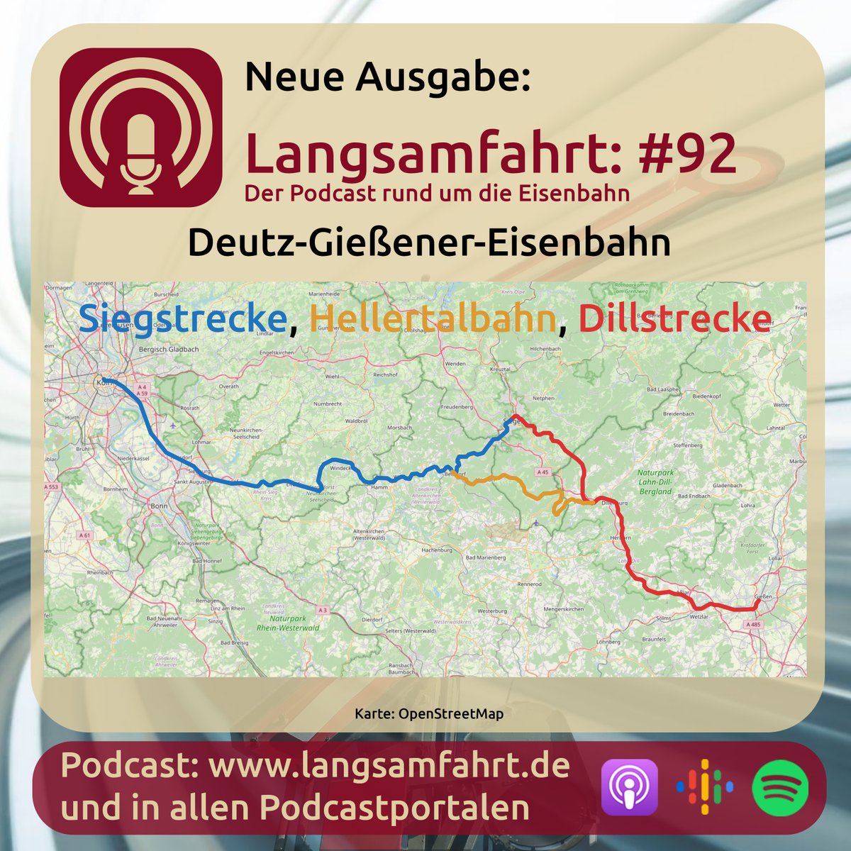 Eine Strecke mit einer besonderen Geschichte, die Deutz-Gießener Bahn. Heute besteht sie aus drei Teilen.

Zum Podcast: langsamfahrt.de/92/

#Bahn #podcast #koeln #siegen #giessen #wetzlar #hellertalbahn #siegstrecke #dillstrecke