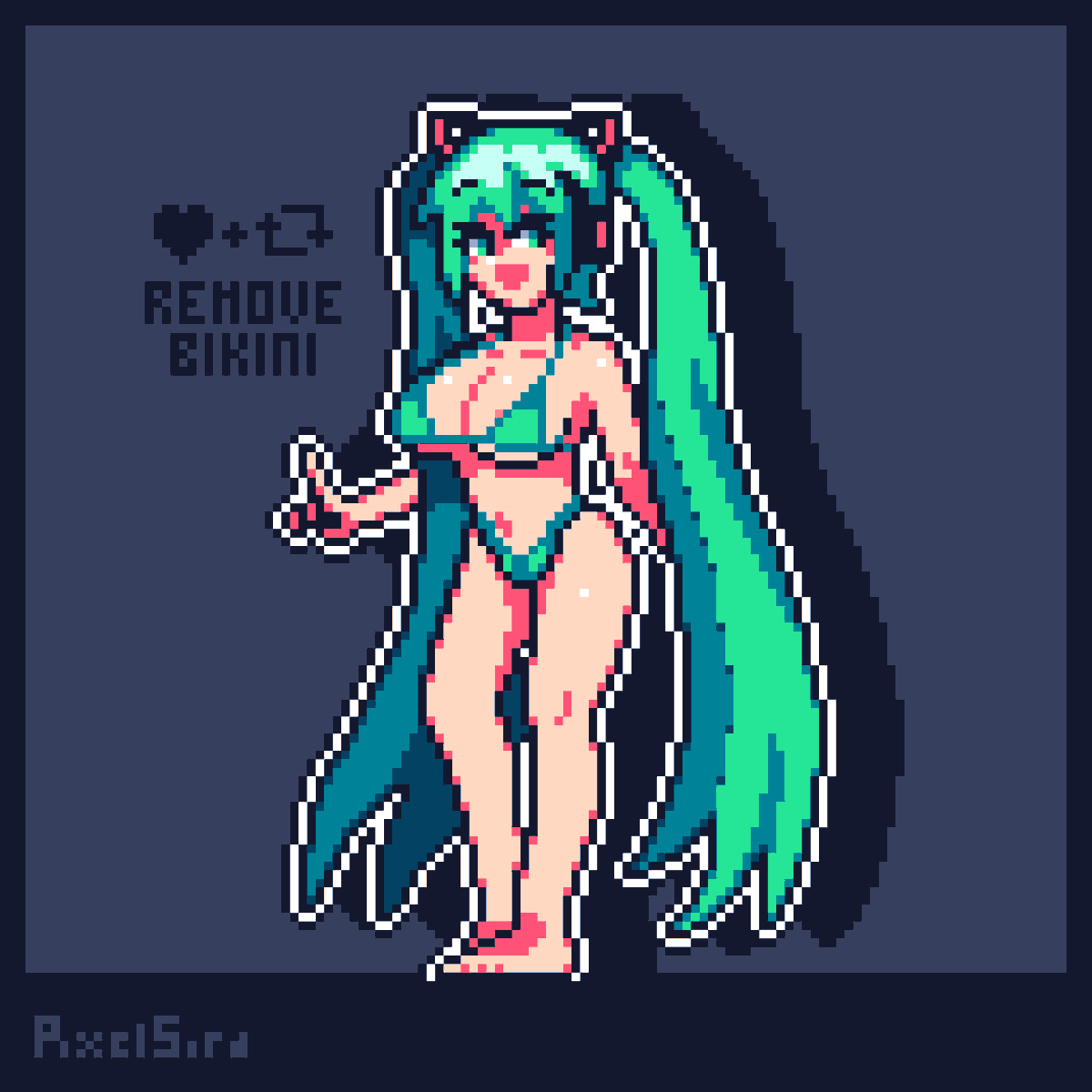 PixelSira's tweet photo. Hatsune Miku bikini version 👙

♥️+���� for the final NSFW version 🔥

#HatsuneMikuArt #初音ミク #ドットアート #PixelArt #NSFW https://t.co/938UnQnhAm
