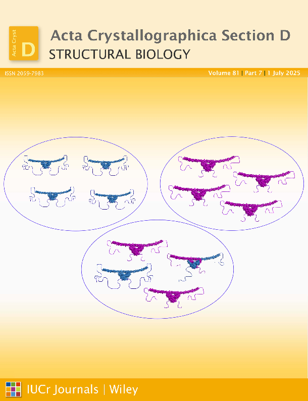 ActaCrystD's tweet image. Our July issue is out tinyurl.com/2u2cj472

On the cover: structural studies of the intrinsically disordered regions of human SFPQ reveal that it is capable of swapping dimer partners with itself. Find out more at doi.org/10.1107/S20597…