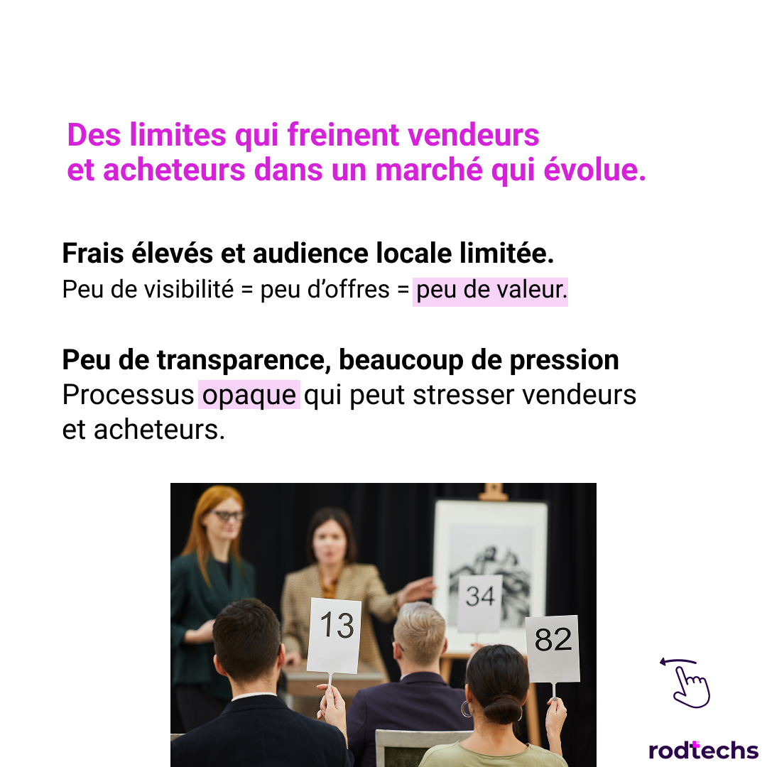 RodTechs_'s tweet image. Ventes aux enchères : rapides, mais dépassées ?
La PropTech invente une nouvelle manière d’enchérir : plateformes en ligne, visibilité mondiale, plus de transparence.
Plus d’acheteurs, moins de frais, de meilleures ventes.
#PropTech #RodTechs #ImmobilierDigital #TransparenceImmo