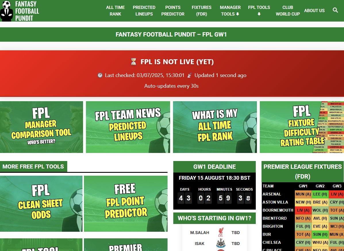 Tired of logging into FPL to see if the 2025/26 season is live? 😴

We've added a live FPL status checker to our home page so you don't have to!

fantasyfootballpundit.com